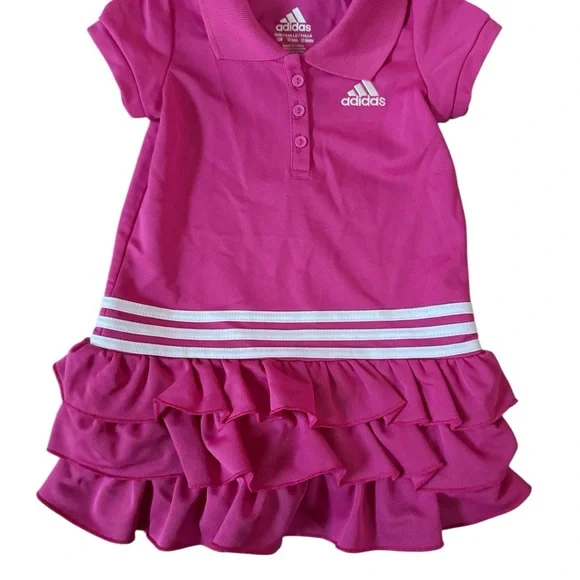 adidas Pink Ruffle Kids Casual Dress - Picture 2 of 4